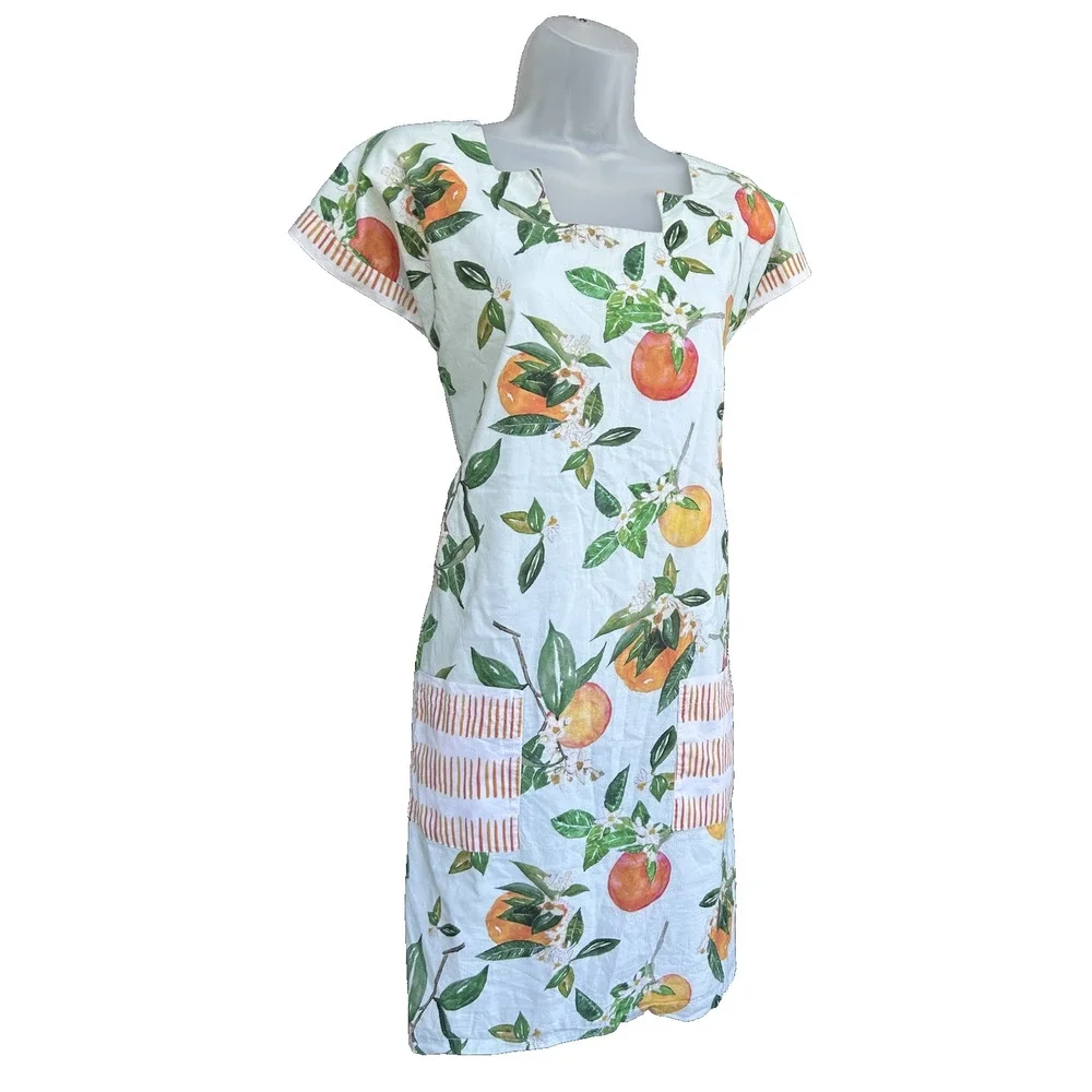 Brooke Wright Citrus Orange Print Shift Dress Size Large Cotton Pockets Resort